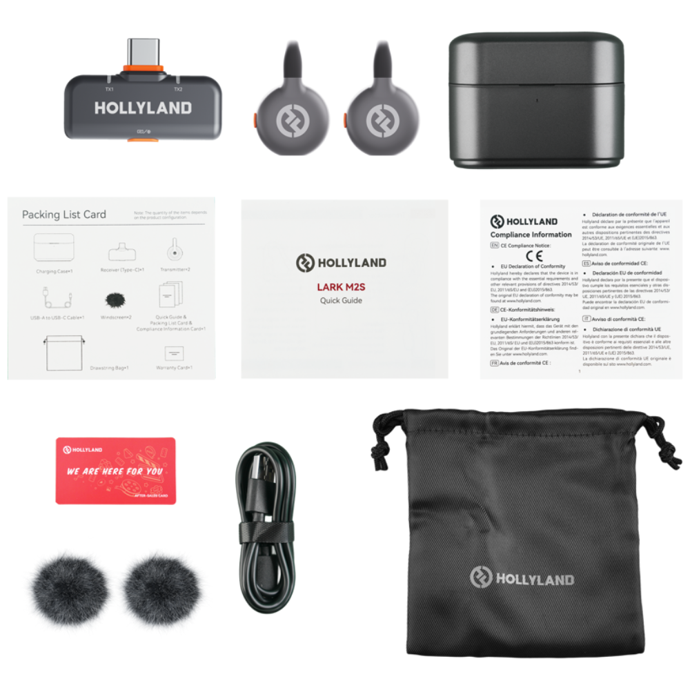 Hollyland LARK M2S Duo Wireless Lavalier Microphone with USB-C Plug - Space Grey