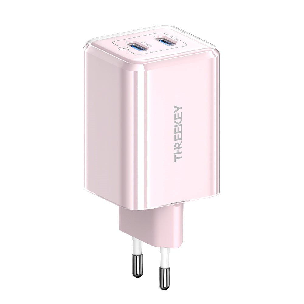 Threekey 35W PD USB-C GaN Fast Wall Charger w. 2 x USB-C - Pink