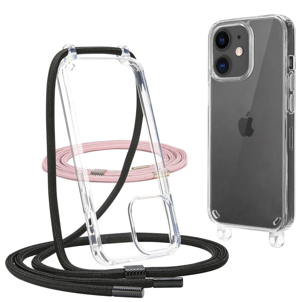 Tech-Protect iPhone 11 Flexair Chain Case w. Black / Pink Strap - Transparent