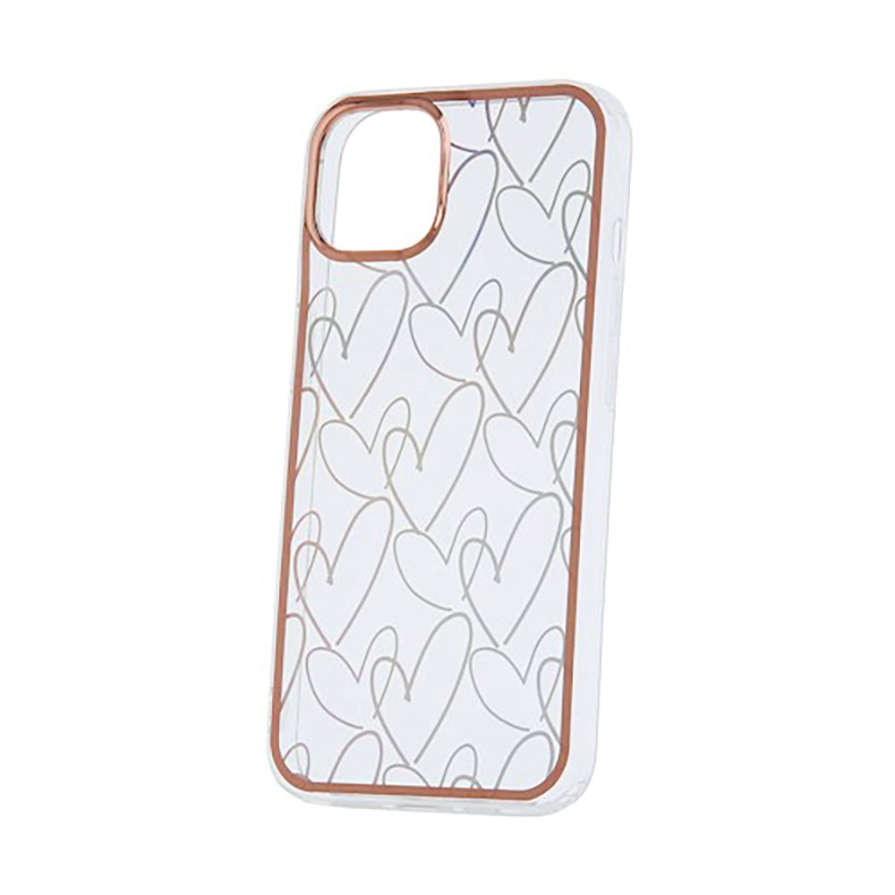 iPhone 13 Pro Hybrid Plastic Case w. Holographic Print - Hearts Motif - Transparent