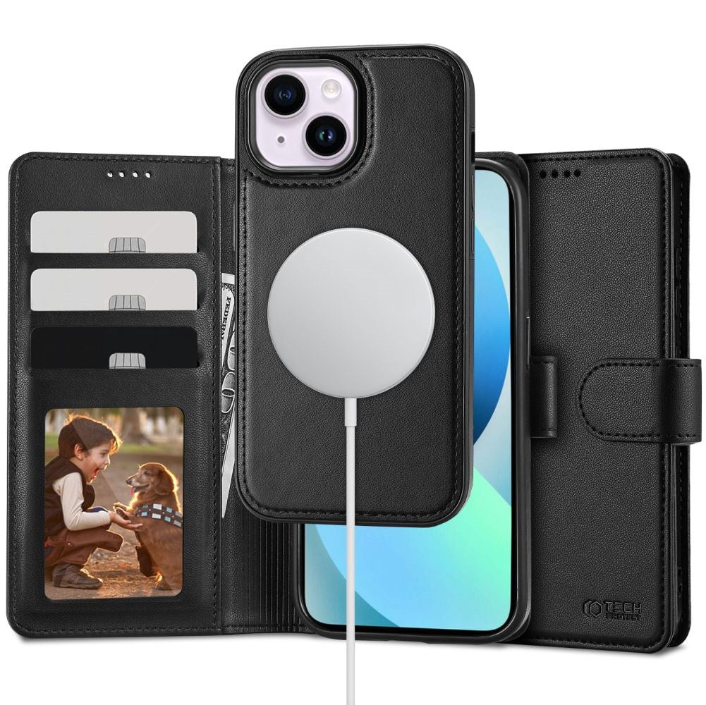 iPhone 13 Tech-Protect 2-in-1 Leather Case with Wallet - MagSafe Compatible - Black