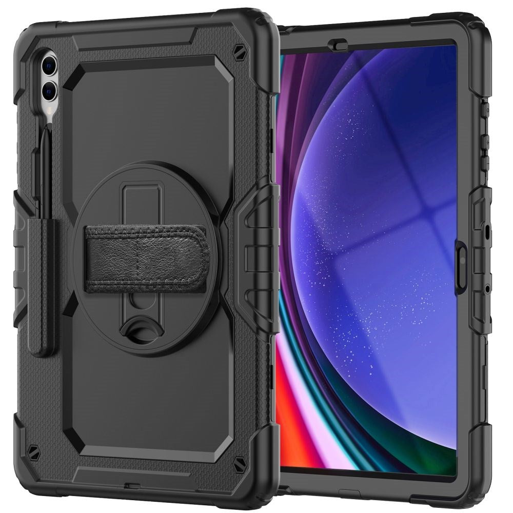 Samsung Galaxy Tab S9+ (Plus) Tech-Protect Solid360 Tough Case w. Protective Film, Hand Holder & Shoulder Strap - Black