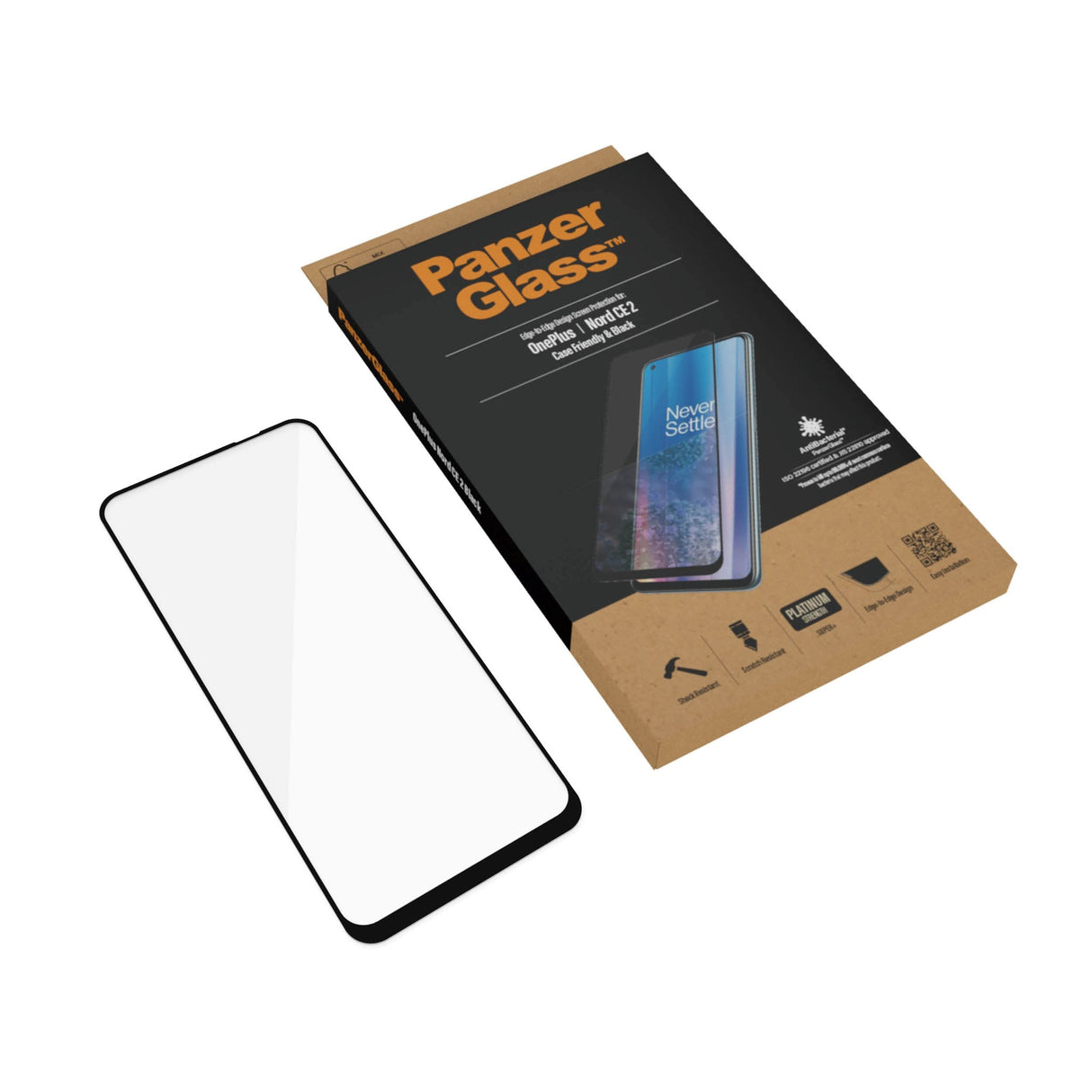 OnePlus Nord CE 2 (5G) PanzerGlass Ultra Wide Fit Screen Protector - Platinum Strength - Black Edge