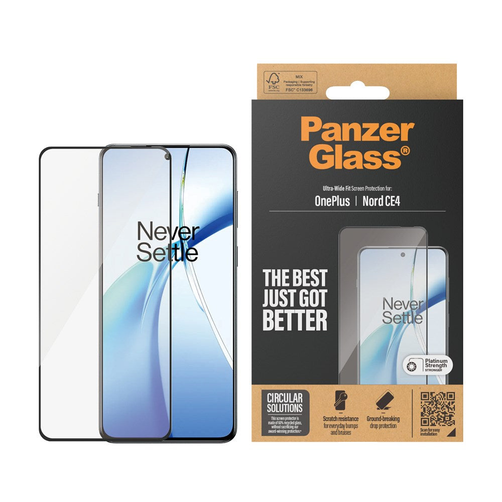 OnePlus Nord CE4 (5G) PanzerGlass Ultra Wide Fit Screen Protector - Platinum Strength - Black Edge