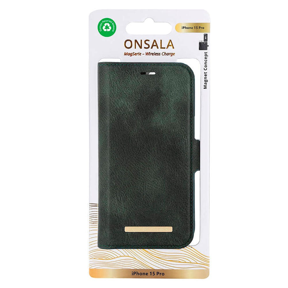 iPhone 15 Pro GEAR ONSALA Fashion Collection Wallet Case w. Magnet - MagSafe Compatible - Dark Green