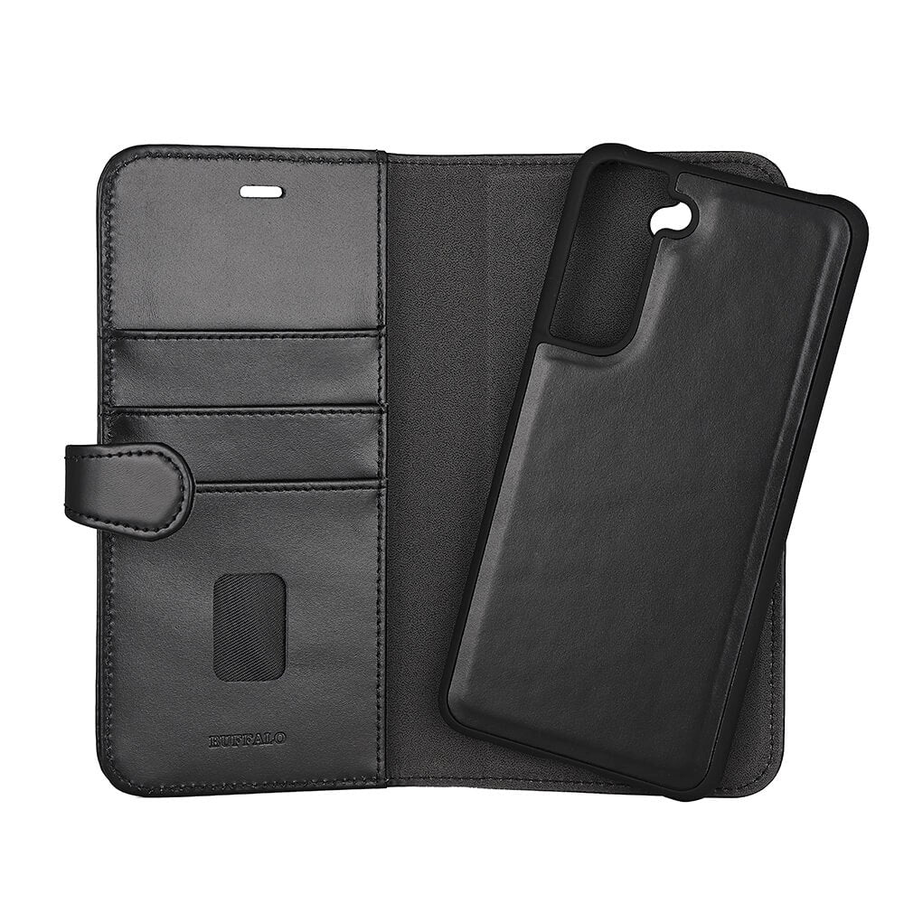 Samsung Galaxy S21 FE Gear Buffalo Wallet Genuine Leather Magnet Wallet Case - Black