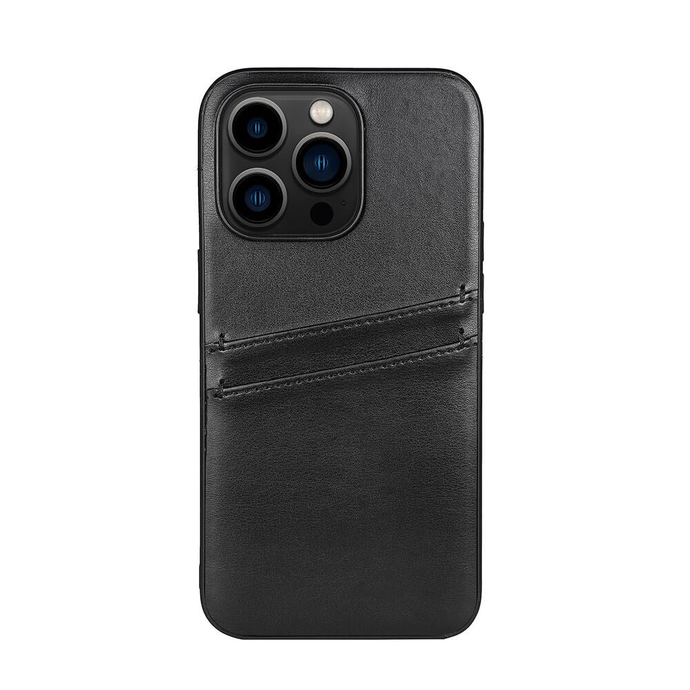 iPhone 14 Pro GEAR Buffalo Vegan Leather Back Cover w. Card Pockets - Black