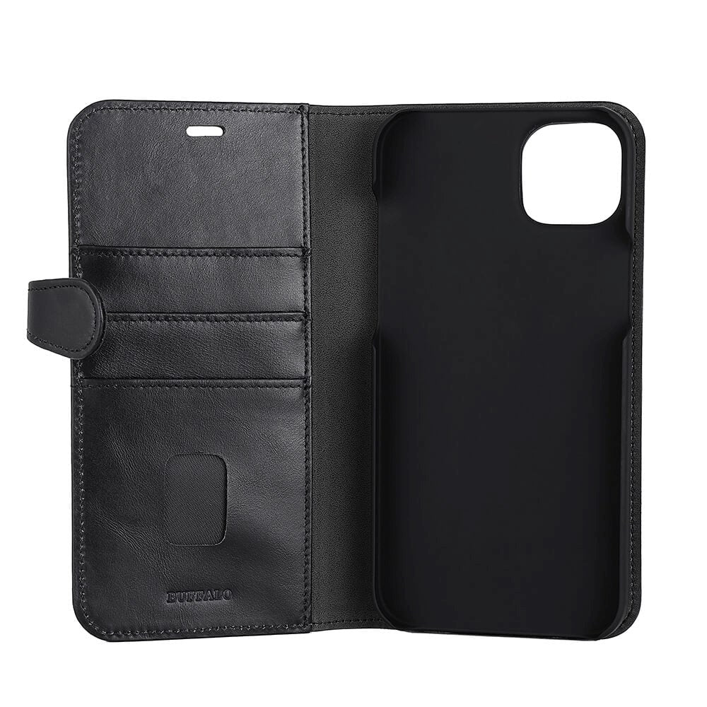 iPhone 14 Plus Gear Buffalo Wallet Genuine Leather Magnet Wallet Case - Black