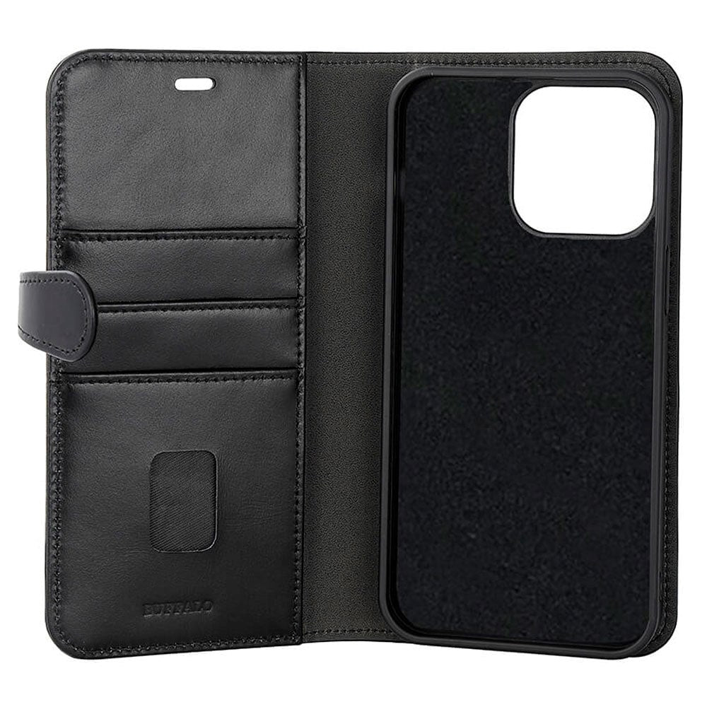 iPhone 15 Pro Max GEAR Buffalo 2-in-1 Wallet Genuine Leather Magnet Flip Case with Wallet - Black