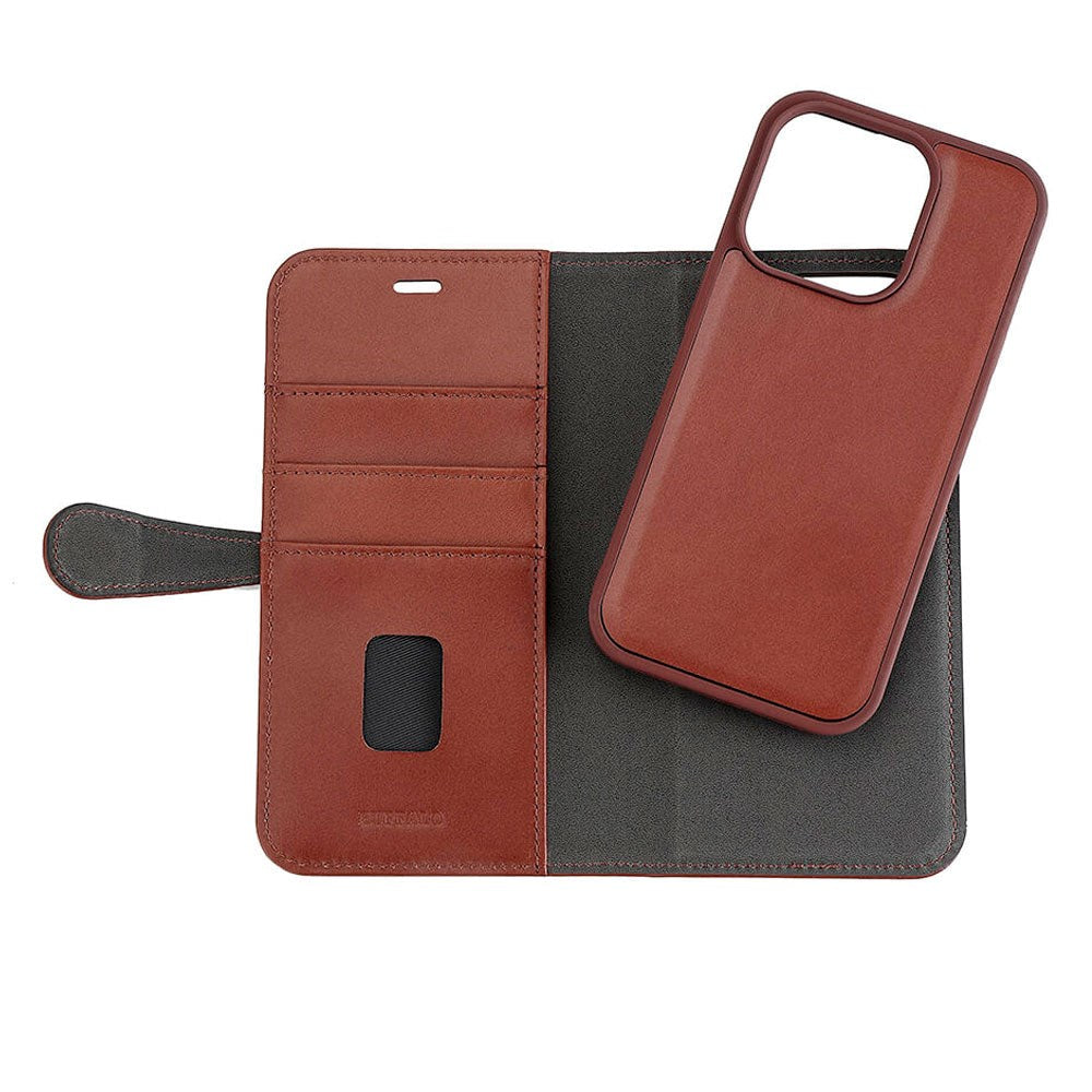 iPhone 15 Pro GEAR Buffalo 2-in-1 Wallet Genuine Leather Magnet Flip Case with Wallet - Brown