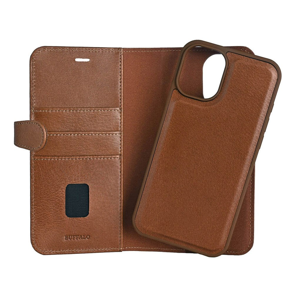 iPhone 16 Plus GEAR Buffalo 2-in-1 Wallet Genuine Leather Magnet Flip Case with Wallet - MagSafe Compatible - Brown