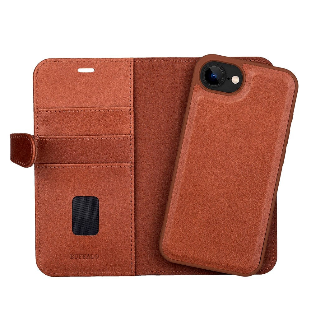 iPhone 16e GEAR BUFFALO 2-in-1 Genuine Leather Flip Case - Brown