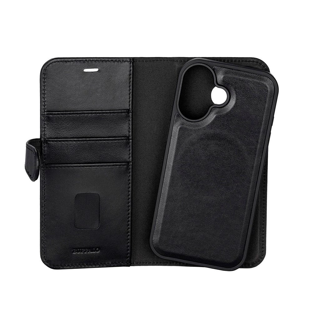 iPhone 17 Buffalo 2-in-1 Genuine Leather Flip Case - Black