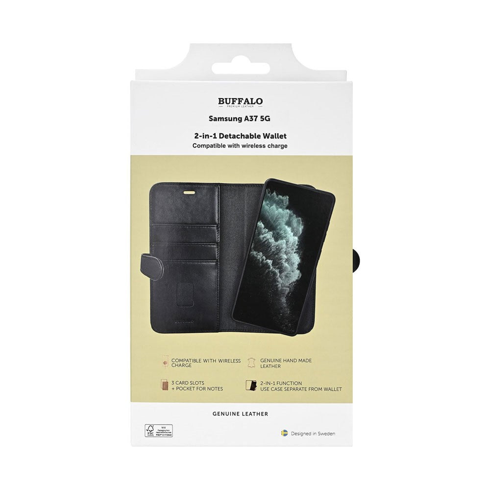Samsung Galaxy A37 Buffalo 2-in-1 Genuine Leather Flip Case - Black
