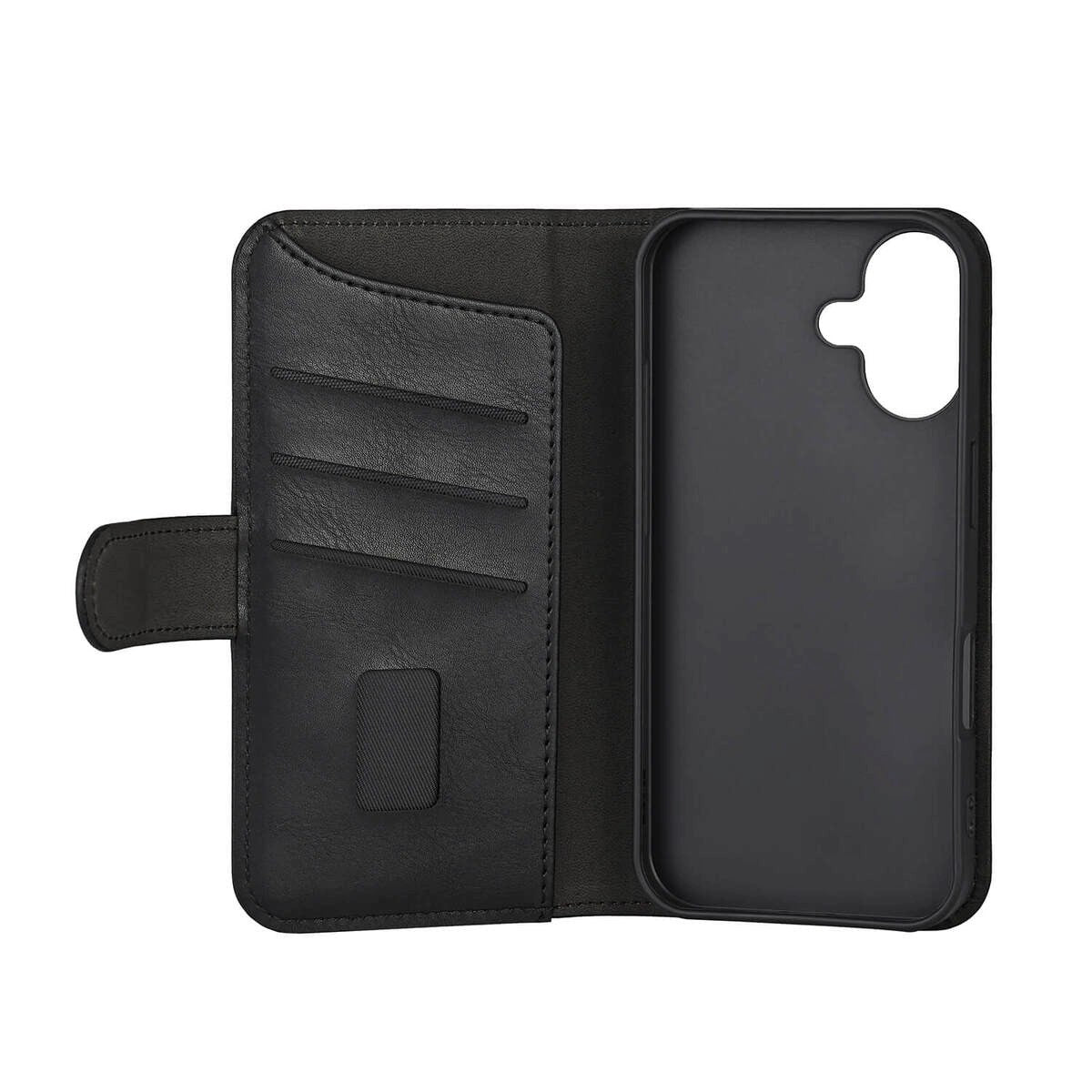 iPhone 16 Plus GEAR Wallet - Leather Case w. Wallet for 3 Cards - MagSafe Compatible - Black