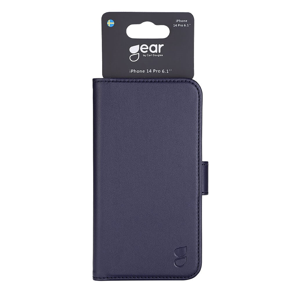 iPhone 14 Pro GEAR Wallet - Leather Flip Cover with Wallet for 3 Cards - Blue