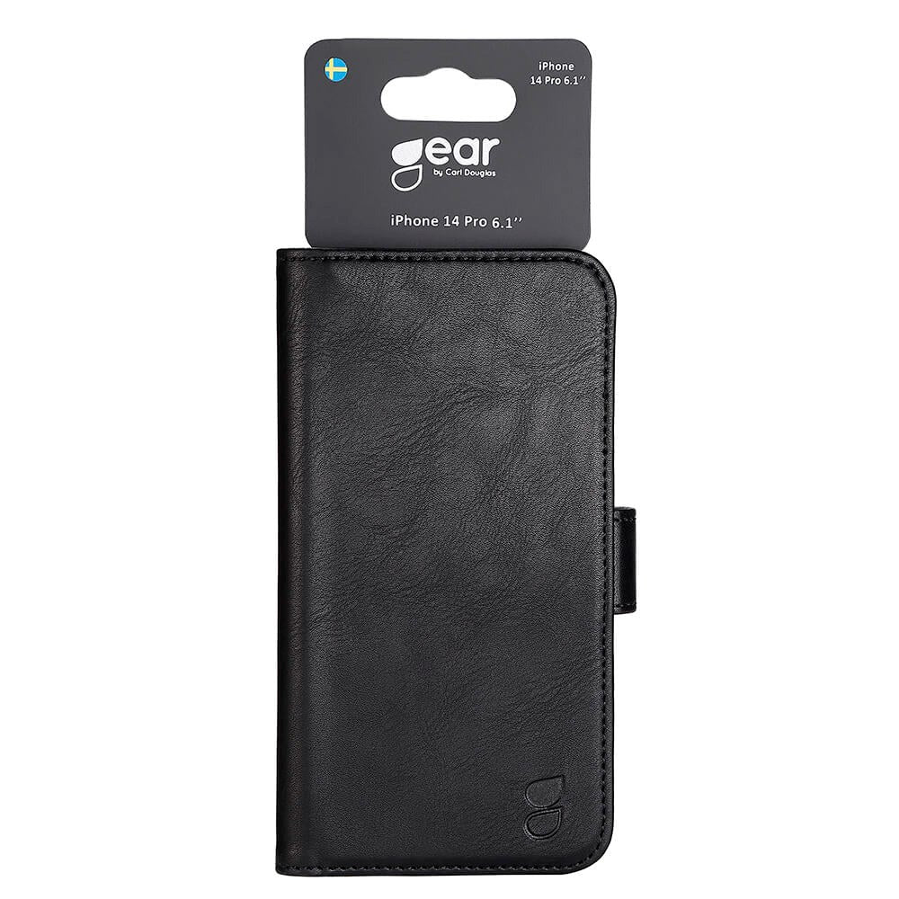 iPhone 14 Pro GEAR Wallet - Leather Flip Cover with Wallet for 3 Cards - Black