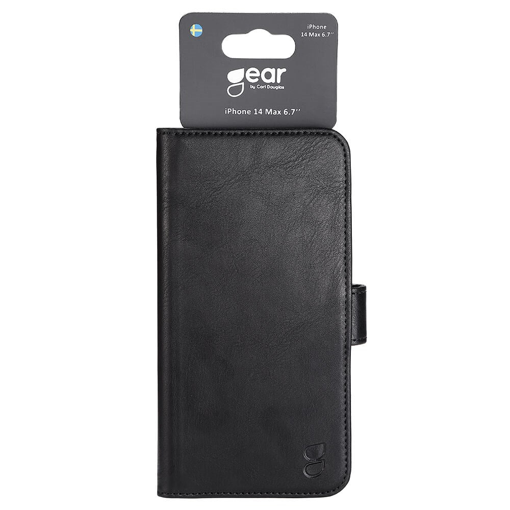 iPhone 14 Plus GEAR Wallet - Leather Flip Cover with Wallet for 3 Cards - Black