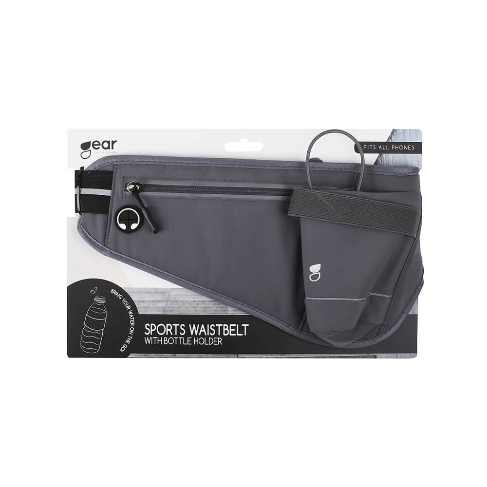 GEAR Running Belt with Pocket for Mobile and Water Bottle - Grey