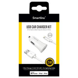 Smartline 12W Car Charger with Lightning Cable 1m - White