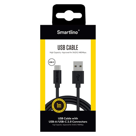 Smartline (3A/15W) USB2.0 - USB-C Cable 1 w. - Black