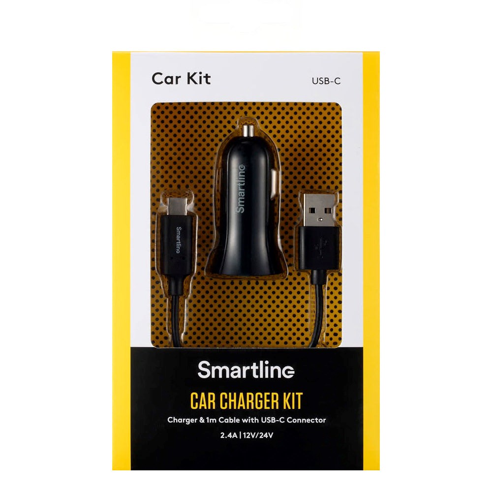 Smartline 12W Car Charger with USB-C Cable 1m - Black