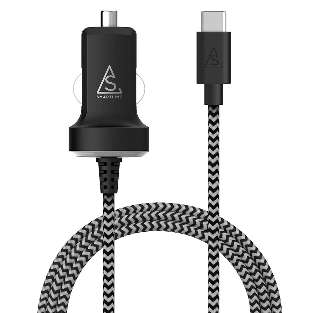 Smartline 10.5W Car Charger with Built-In USB-C Cable - Black