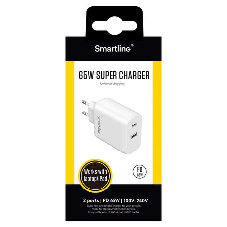 Smartline Super Charger 65W PD Wall Charger USB-C & USB-A - White