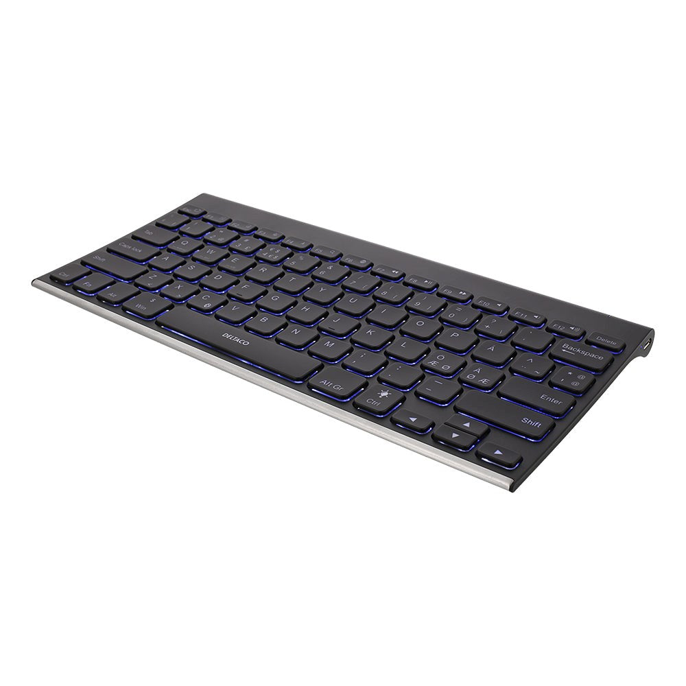 Universal Deltaco Bluetooth Keyboard TB-630 w. Nordic Keyboard and Background Light- Black