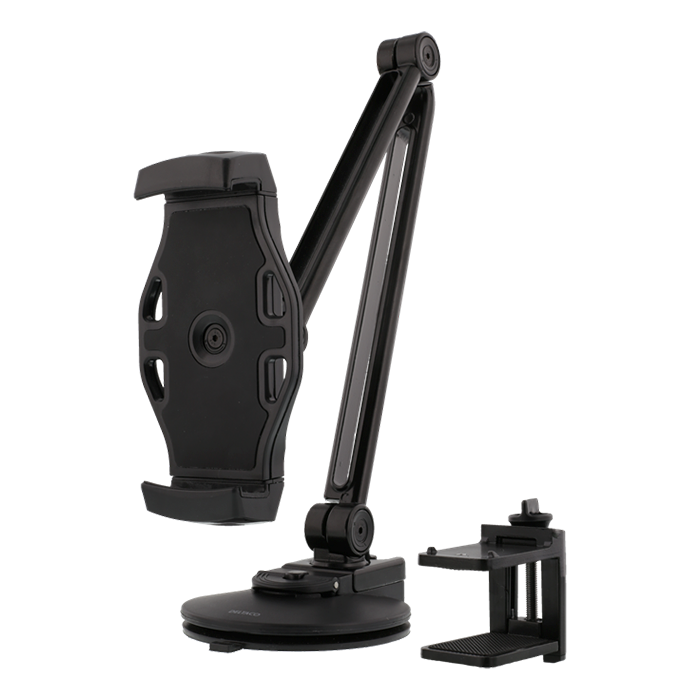 Deltaco 2i1 Smartphone / Tablet Table Holder w. Suction Cup & Screw Clamp - Black