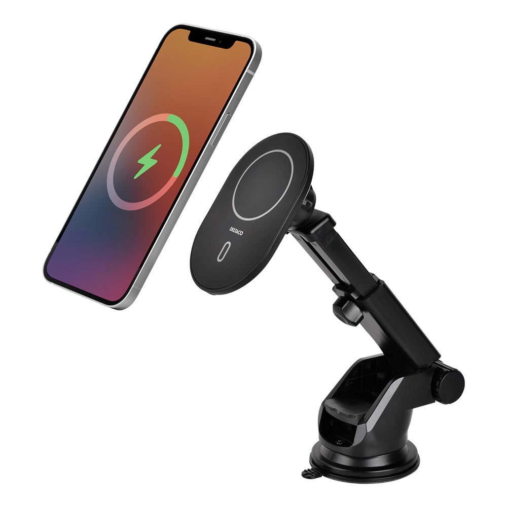 Deltaco QI-1035 Magnetic Car Holder w. Wireless Charging 15W - MagSafe Compatible - Black