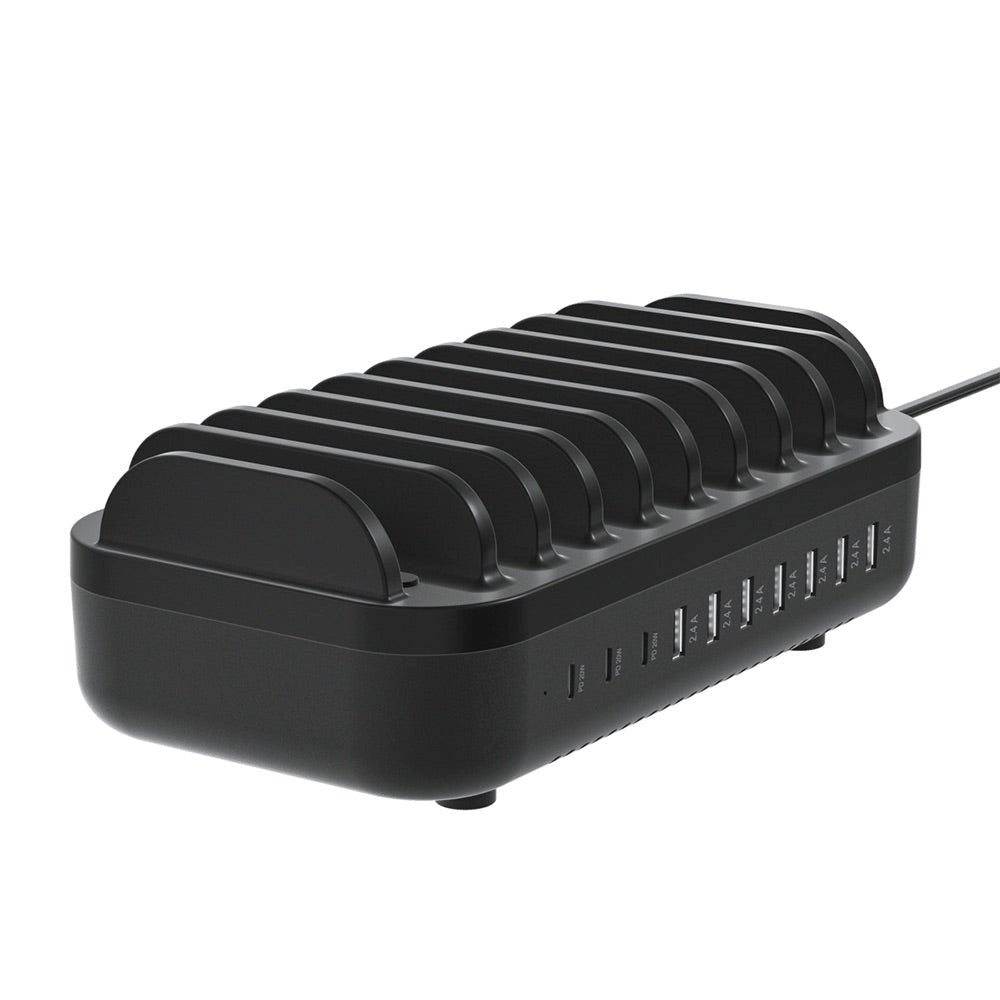 Deltaco Docking Station 10 Port 120W w. 7 x USB-A & 3 x USB-C - Black