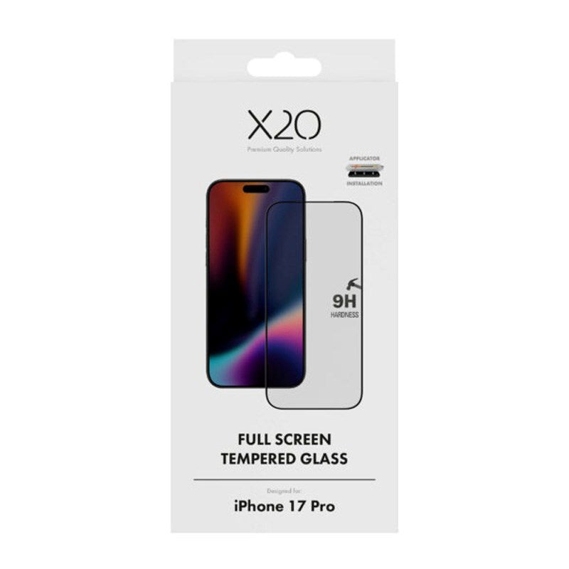 X2O iPhone 17 Pro 9H Tempered Glass Screen Protector - incl. Mounting Frame - Transparent / Black Edge