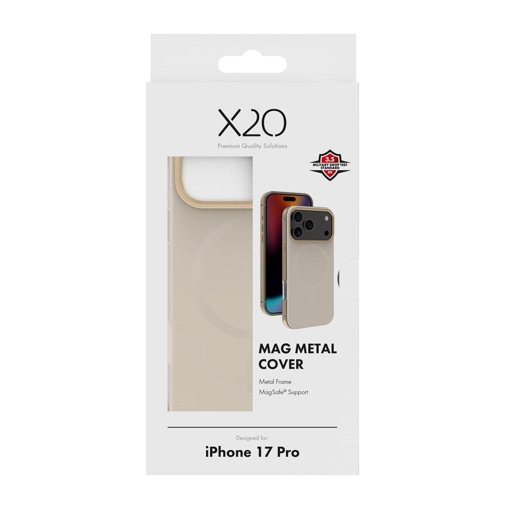 X2O iPhone 17 Pro Mag Metal Case - MagSafe Compatible - Beige / Gold