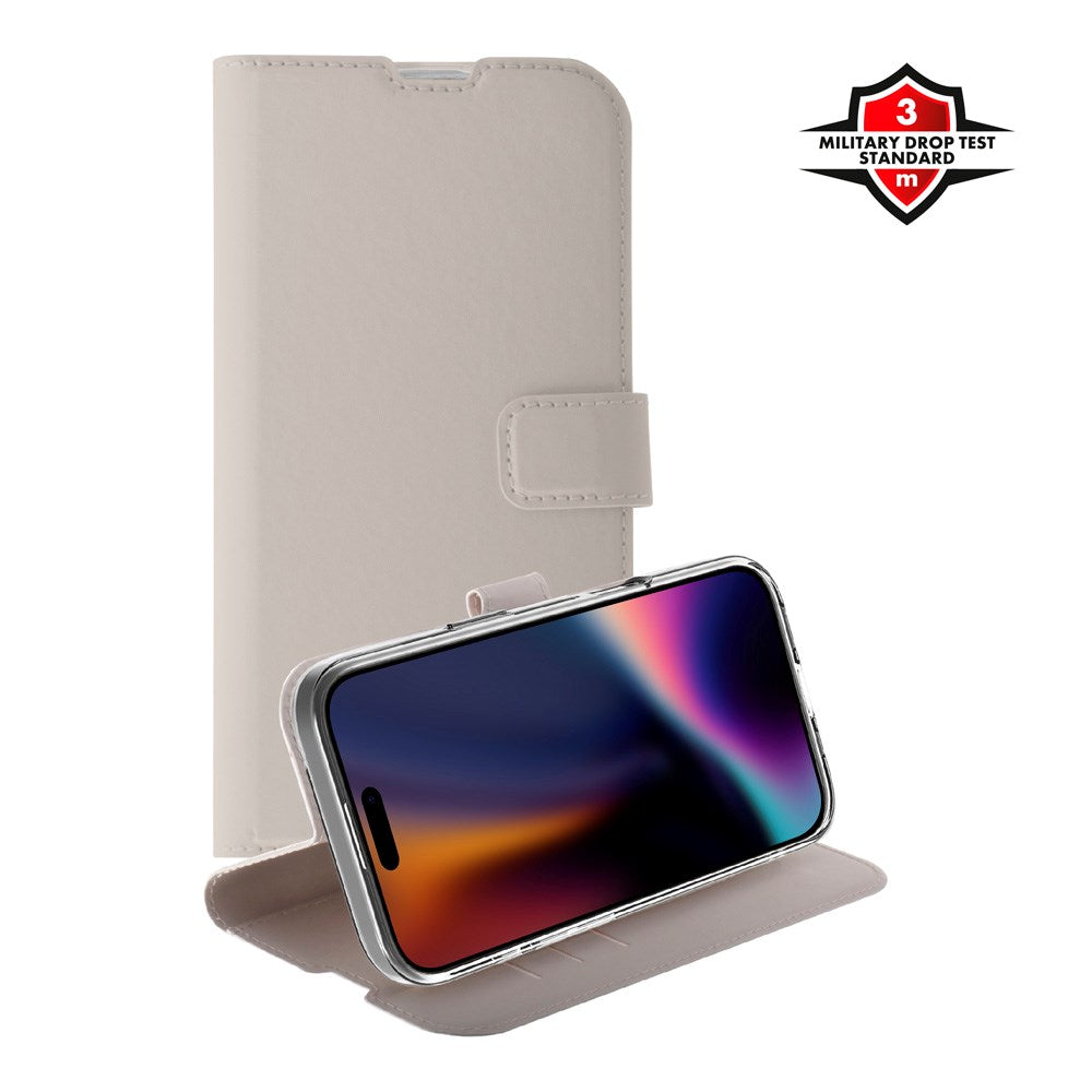 X2O iPhone 17 Pro Classic Wallet Flip Case - Card Holder & Stand Function - Beige