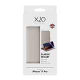 X2O iPhone 17 Pro Classic Wallet Flip Case - Card Holder & Stand Function - Beige