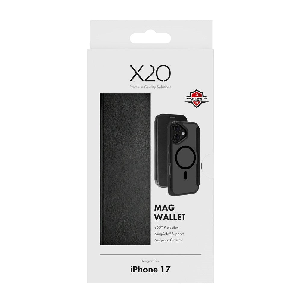 X2O iPhone 17 Mag Wallet Flip Case with Card holder - Black