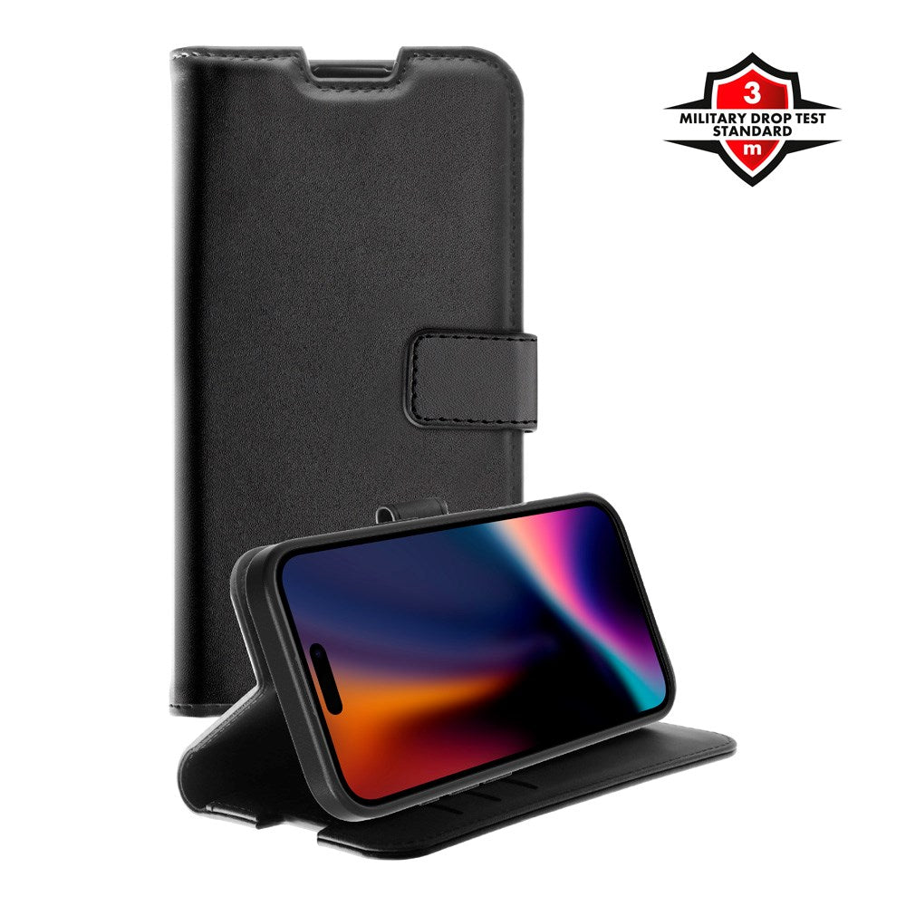 X2O iPhone 17 Classic Wallet Flip Case - Card Holder & Stand Function - Black