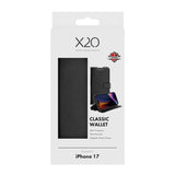 X2O iPhone 17 Classic Wallet Flip Case - Card Holder & Stand Function - Black