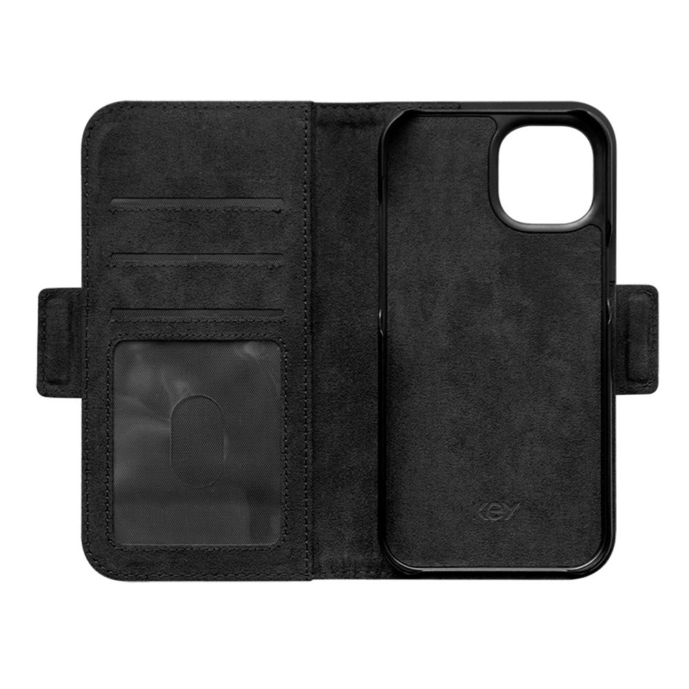 iPhone 14 Key Nordfjord Slim Magnet Wallet PU Leather Flip Case - Black