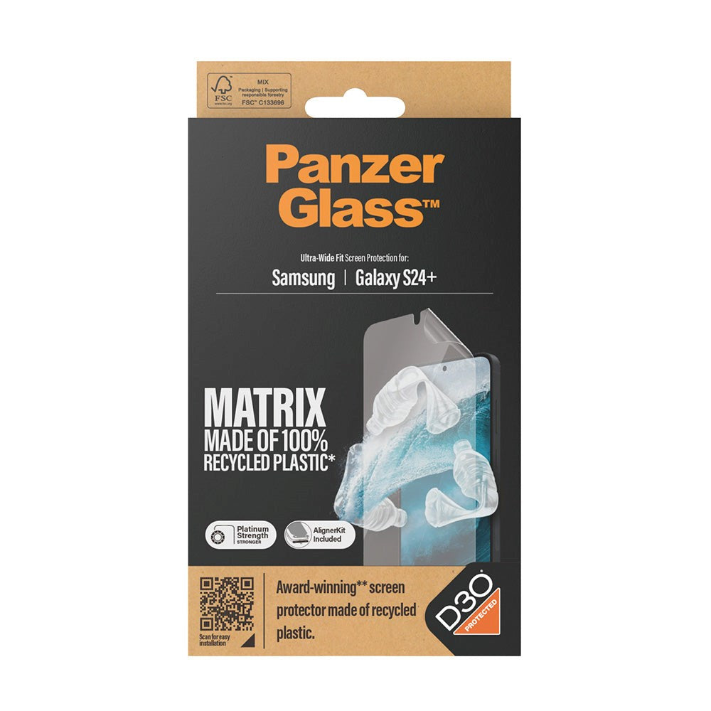 Samsung Galaxy S24+ (Plus) PanzerGlass Matrix AntiBacterial Ultra Wide Fit Screen Protector- AlignerKit - Platinum Strength - Transparent