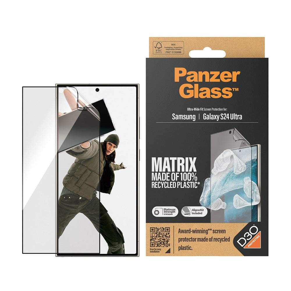 Samsung Galaxy S24 Ultra PanzerGlass Matrix AntiBacterial Ultra Wide Fit Screen Protector- AlignerKit - Platinum Strength - Transparent