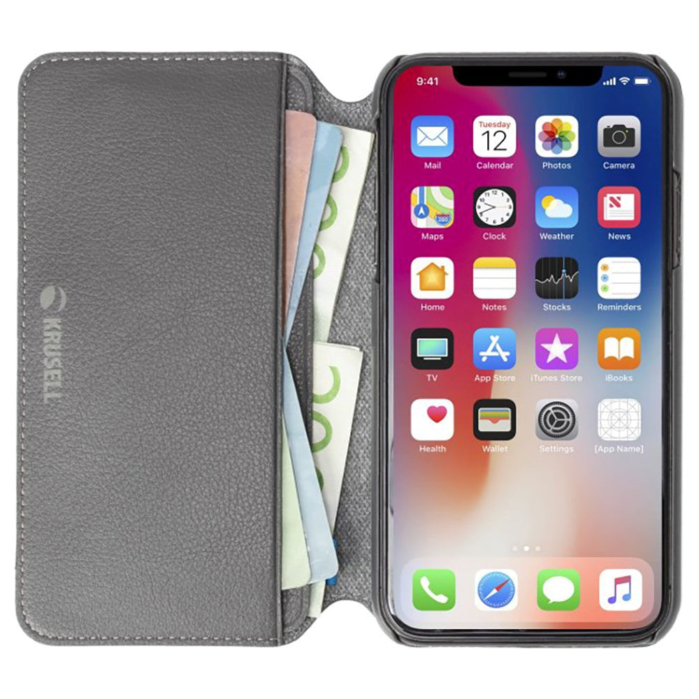 Krusell Pixbo 4 Card FolioCase iPhone Xr Leather Flip Case - Grey