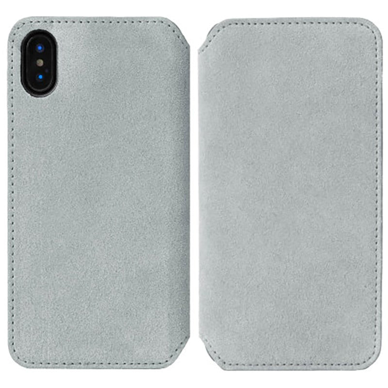 Krusell Broby Slim Wallet iPhone XS/X Suede Flip Case - Grey