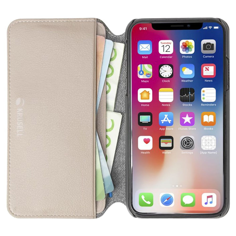 Krusell Pixbo 4 Card FolioCase iPhone Xs Max Leather Flip Case - Beige