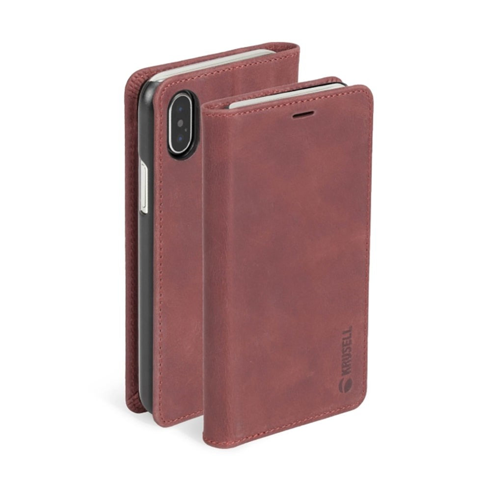 Krusell Sunne 2 Card Folio Wallet iPhone Xs Max Leather Flip Case - Red