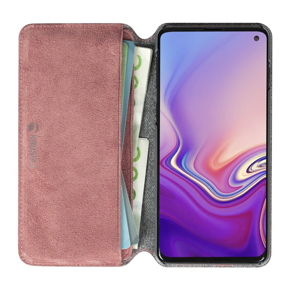 Krusell Broby Slim Wallet Samsung Galaxy S10+ (Plus) Suede Flip Case - Pink