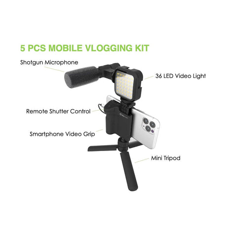 Digipower Follow Me Vlogging Kit w. Stand for Smartphone w. Remote Control & Microphone - Black