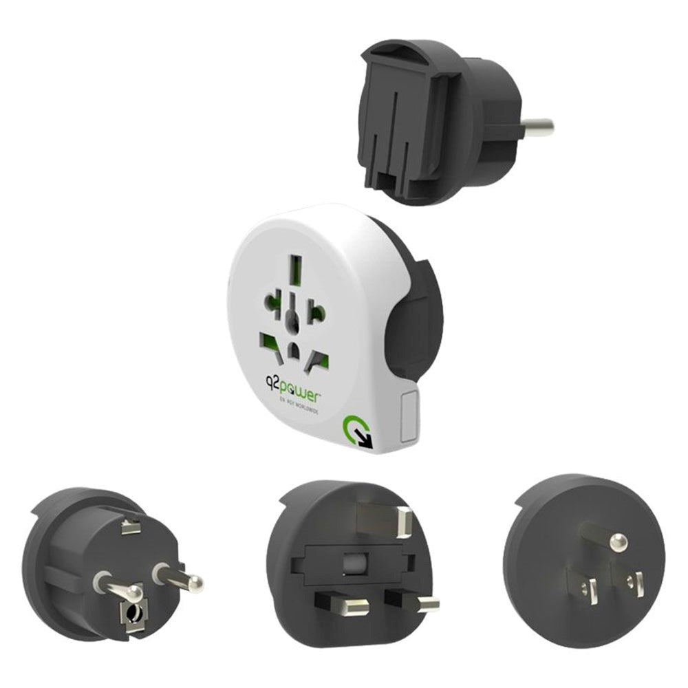 Q2 Power Qplux Worldwide 3-in-1 Travel Adapter - White / Black