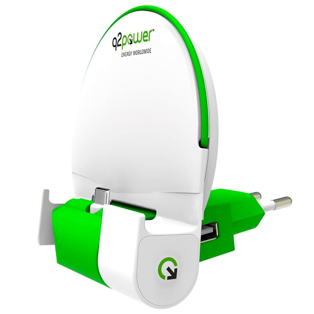 Q2 Power 12W Wall Charger with USB-C & USB-A - White / Green